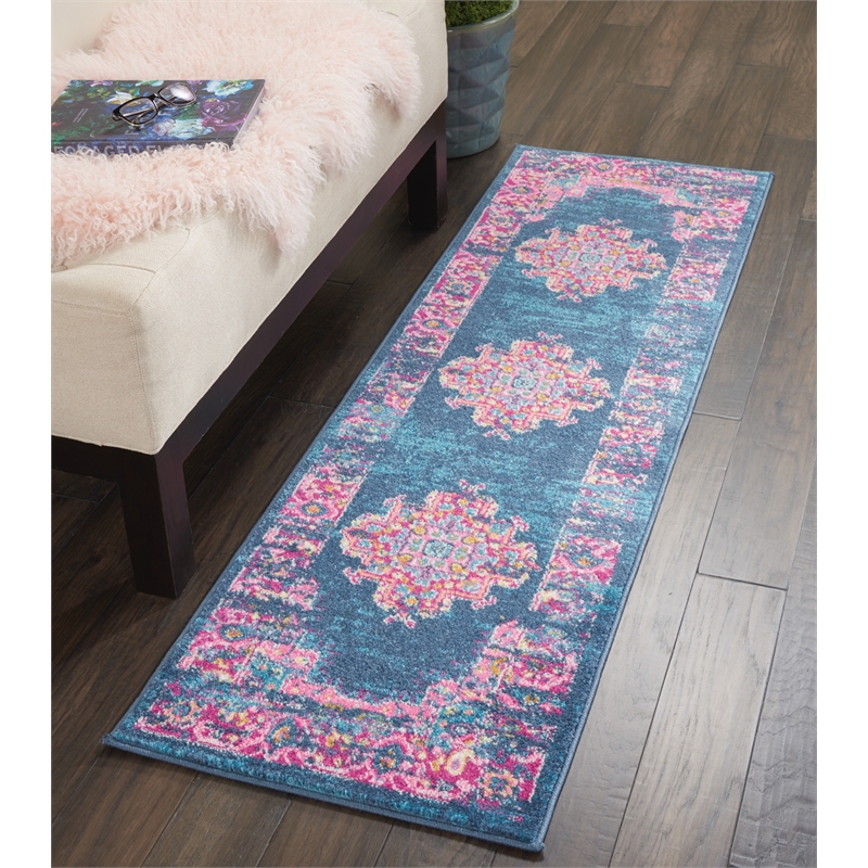 Nourison Passion 6' Runner Blue Fabric Bohemian Area Rug (6' Runner)