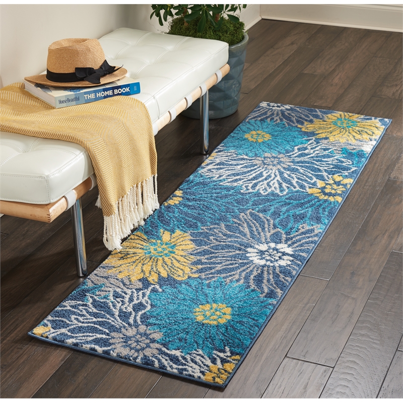 Nourison Passion 6' Runner Blue Fabric Contemporary Area Rug (6' Runner)