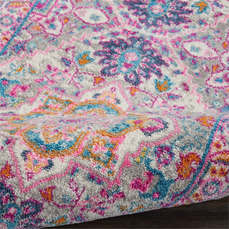 Nourison Passion 10' Runner Gray and Pink Fabric Bohemian Area Rug (10' Runner)