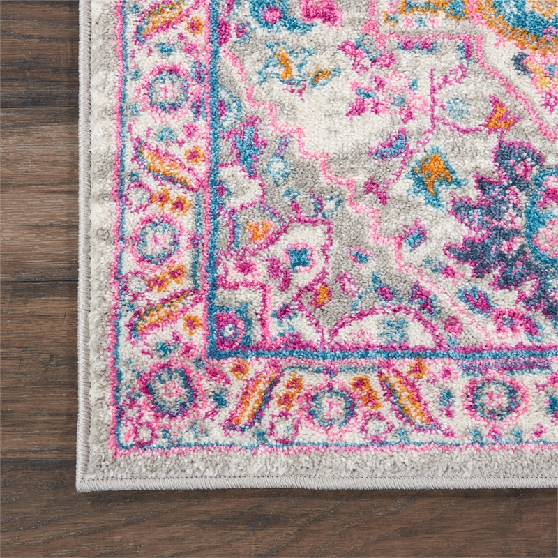 Nourison Passion 10' Runner Gray and Pink Fabric Bohemian Area Rug (10' Runner)