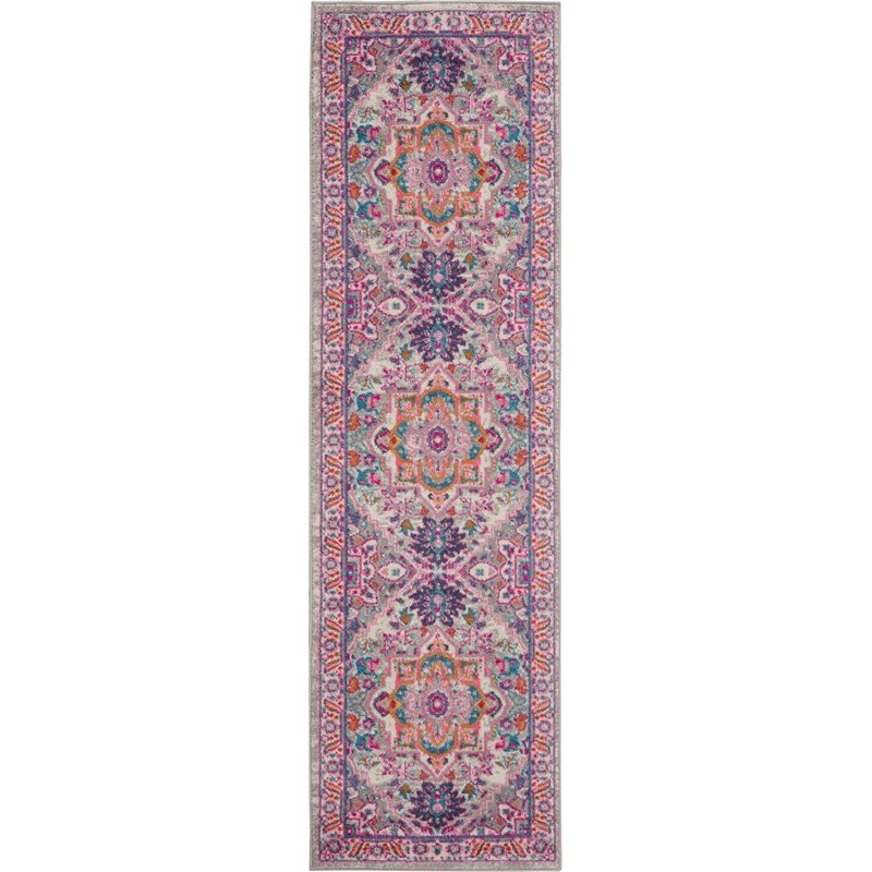 Nourison Passion 10' Runner Gray and Pink Fabric Bohemian Area Rug (10' Runner)