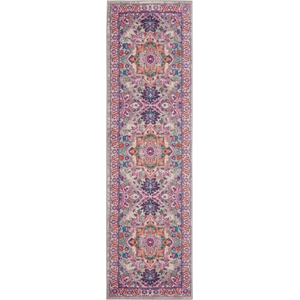 Nourison Passion 10' Runner Gray and Pink Fabric Bohemian Area Rug (10' Runner)