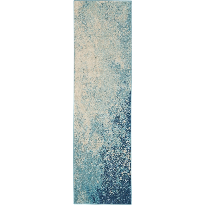 Nourison Passion 10' Runner Navy Light Blue Fabric Modern Area Rug (10' Runner)