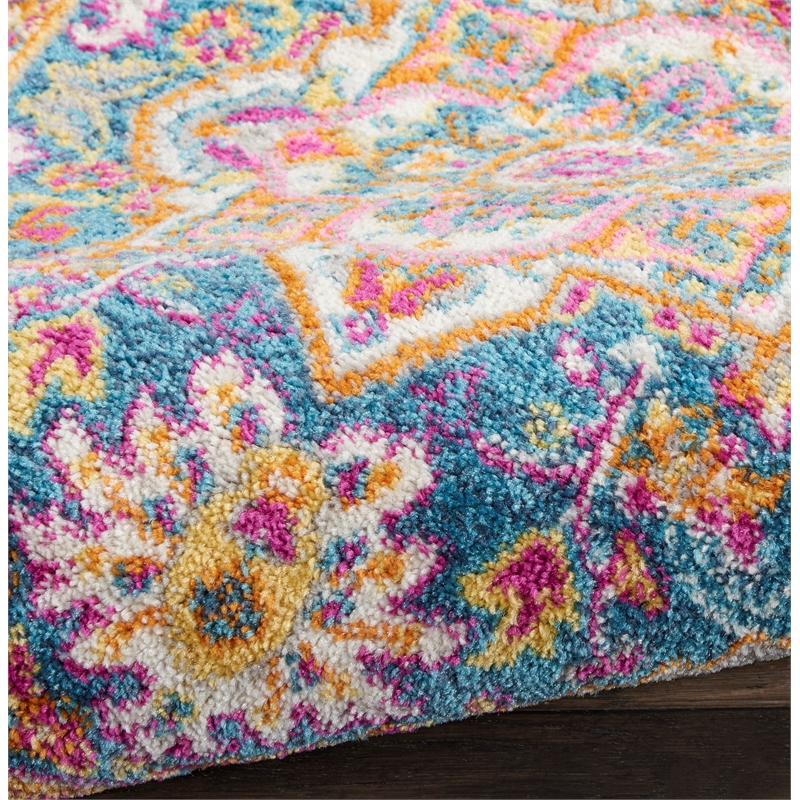 nourison passion 8' runner teal multicolor fabric bohemian area rug (8' runner)