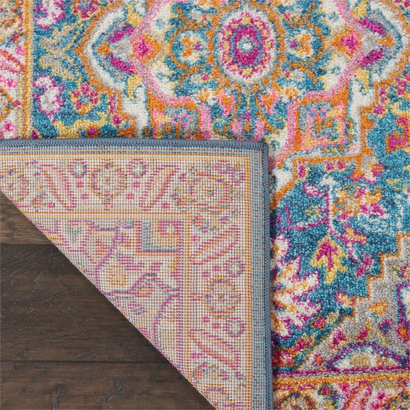 nourison passion 8' runner teal multicolor fabric bohemian area rug (8' runner)