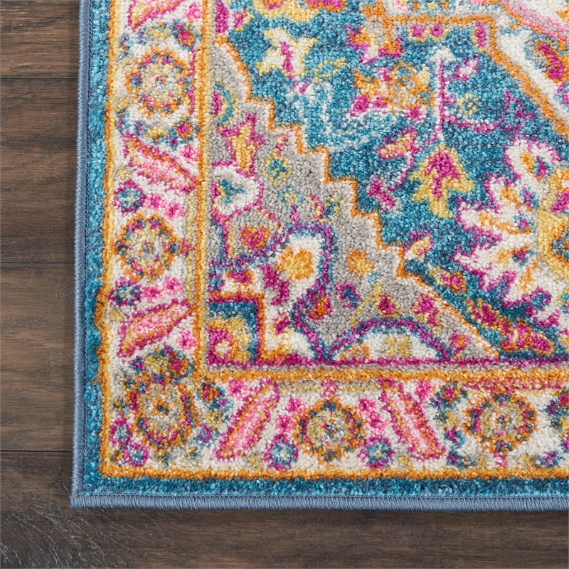 nourison passion 8' runner teal multicolor fabric bohemian area rug (8' runner)