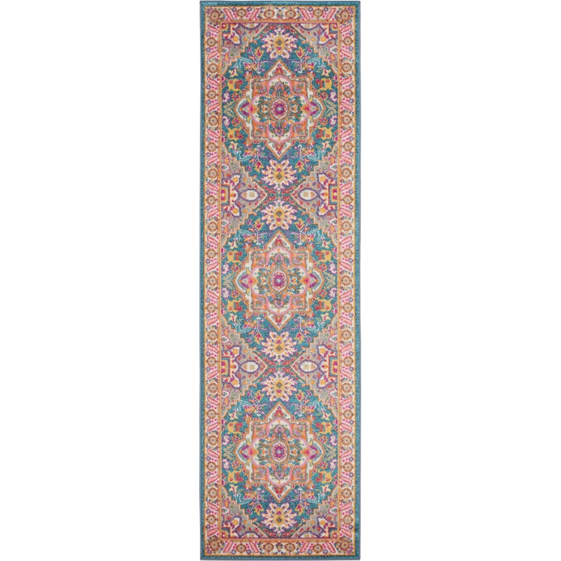 Nourison Passion 8' Runner Teal Multicolor Fabric Bohemian Area Rug (8' Runner)