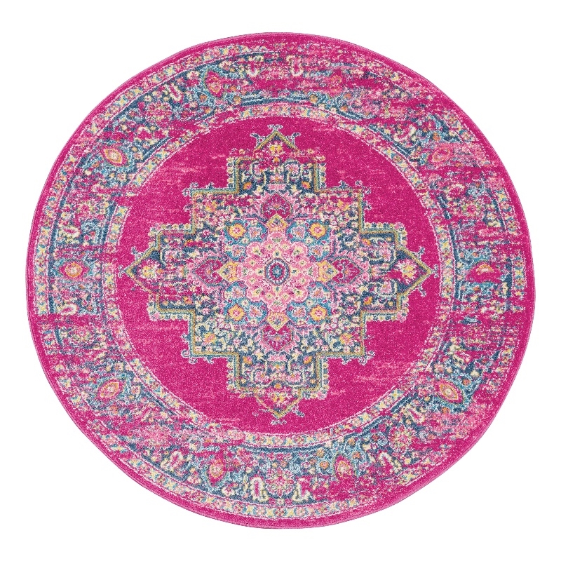 Nourison Passion 4' x Round Pink Fabric Bohemian Area Rug (4' Round)