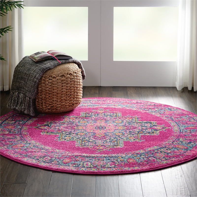 Nourison Passion 4' x Round Pink Fabric Bohemian Area Rug (4' Round)