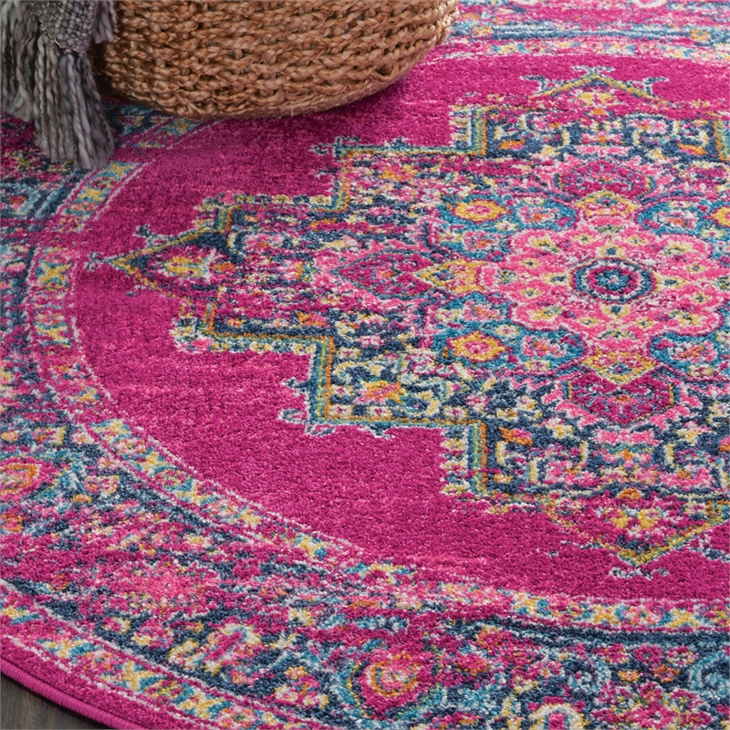 Nourison Passion 4' x Round Pink Fabric Bohemian Area Rug (4' Round)