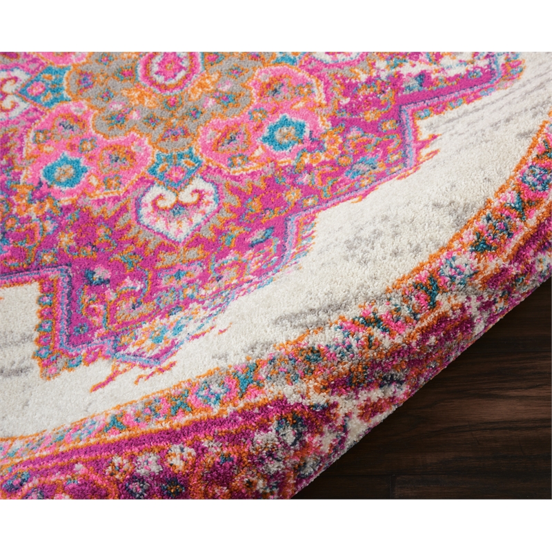 Nourison Passion 4' x Round Pink and White Fabric Bohemian Area Rug (4' Round)