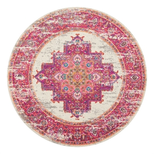 Nourison Passion 4' x Round Pink and White Fabric Bohemian Area Rug (4' Round)