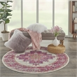 Nourison Passion 4' x Round Pink and White Fabric Bohemian Area Rug (4' Round)