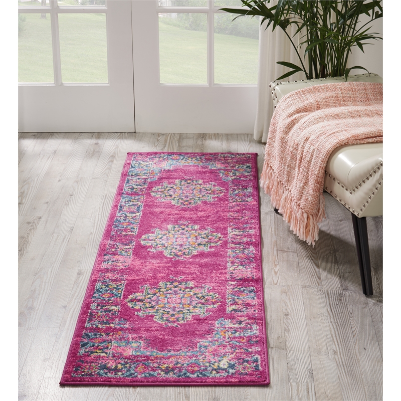 Nourison Passion 6' Runner Pink Fabric Bohemian Area Rug (6' Runner)