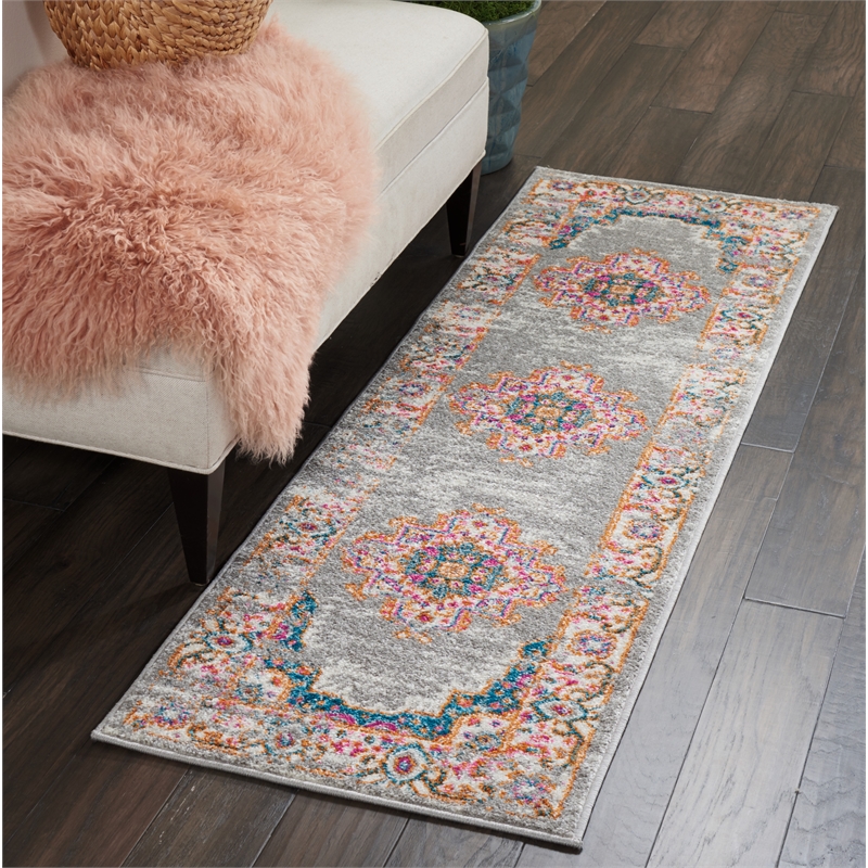 Nourison Passion 6' Runner Gray Fabric Bohemian Area Rug (6' Runner)