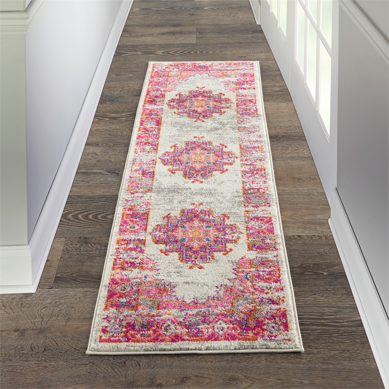 Nourison Passion 6' Runner Pink and White Fabric Bohemian Area Rug (6' Runner)