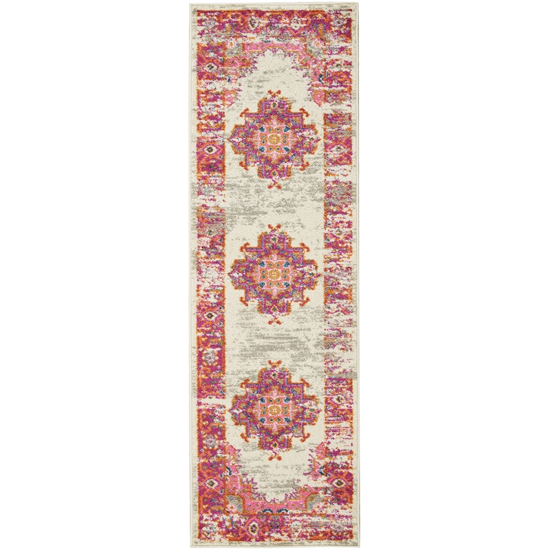 Nourison Passion 6' Runner Pink and White Fabric Bohemian Area Rug (6' Runner)