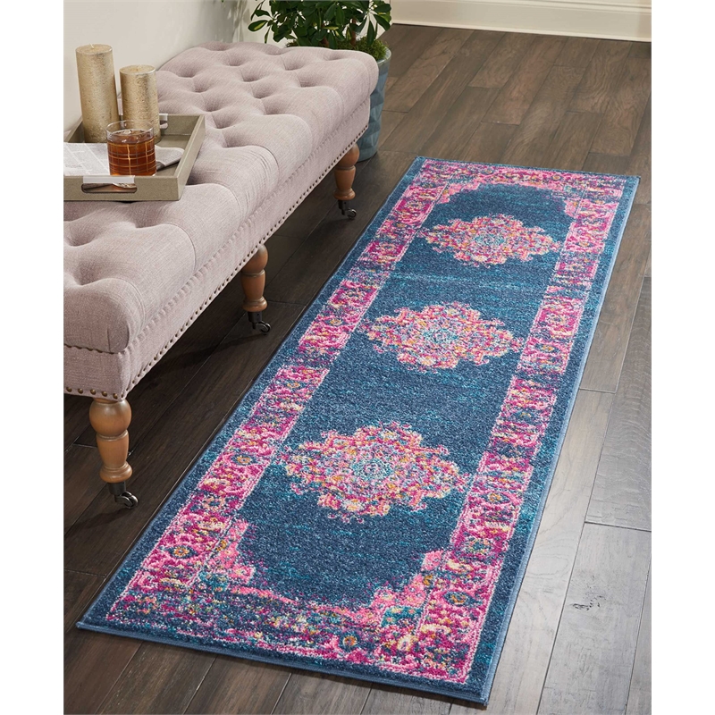 Nourison Passion 8' Runner Blue Fabric Bohemian Area Rug (8' Runner)