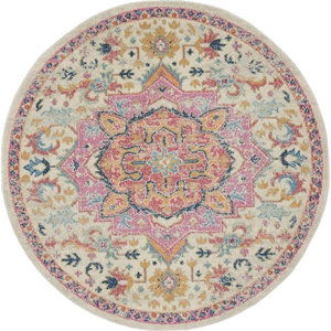 Nourison Passion 4' x Round Ivory Pink Fabric Bohemian Area Rug (4' Round)