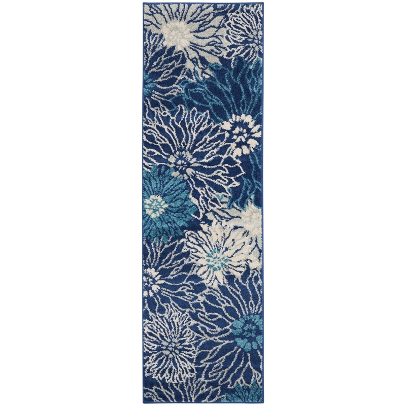 Nourison Passion 6' Runner Navy Ivory Fabric Contemporary Area Rug (6' Runner)