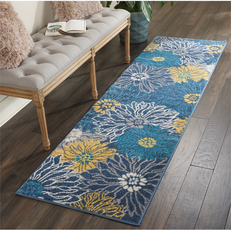 Nourison Passion 8' Runner Blue Fabric Contemporary Area Rug (8' Runner)
