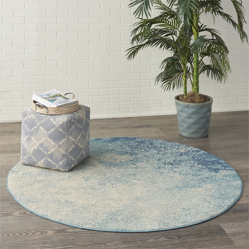 Nourison Passion 4' x Round Navy Light Blue Fabric Modern Area Rug (4' Round)