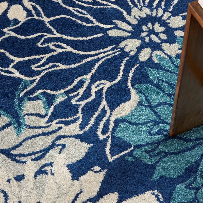 Nourison Passion 4' x Round Navy Ivory Fabric Contemporary Area Rug (4' Round)