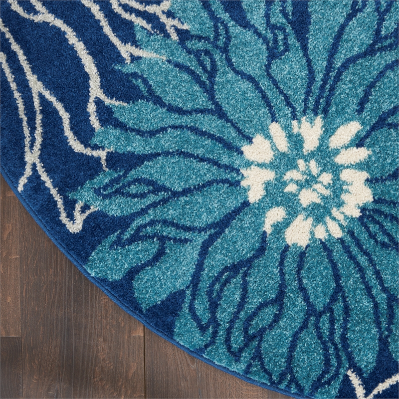 Nourison Passion 4' x Round Navy Ivory Fabric Contemporary Area Rug (4' Round)