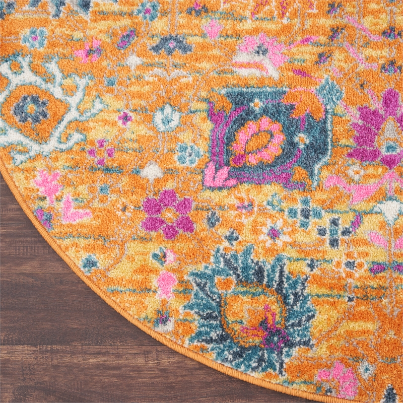 Nourison Passion 4' x Round Orange Fabric Bohemian Area Rug (4' Round)