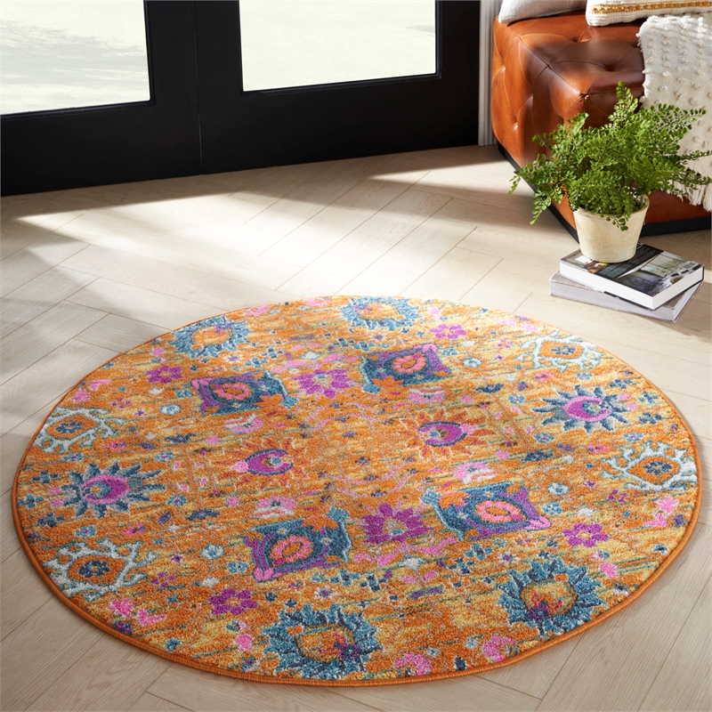 Nourison Passion 4' x Round Orange Fabric Bohemian Area Rug (4' Round)