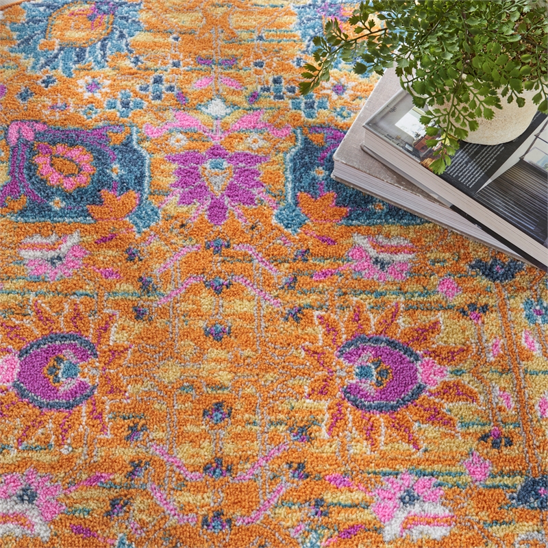 Nourison Passion 4' x Round Orange Fabric Bohemian Area Rug (4' Round)