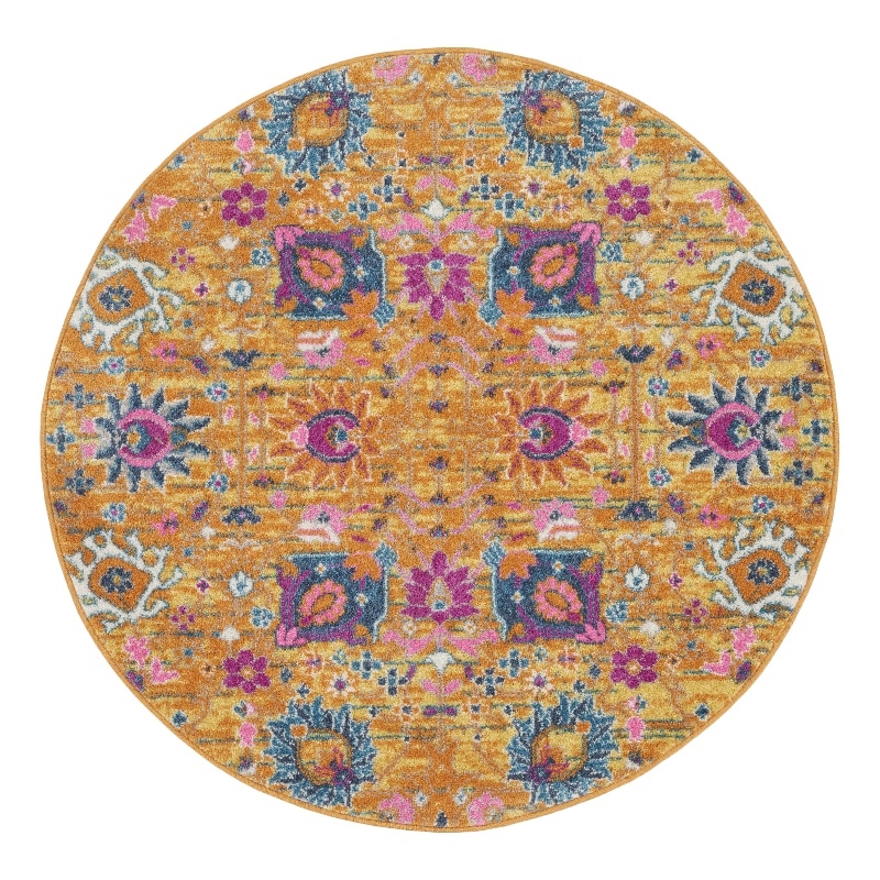 Nourison Passion 4' x Round Orange Fabric Bohemian Area Rug (4' Round)