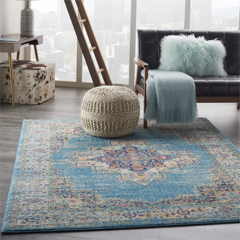 Nourison Passion 4' x 6' Ivory Light Blue Fabric Bohemian Area Rug (4' x 6')