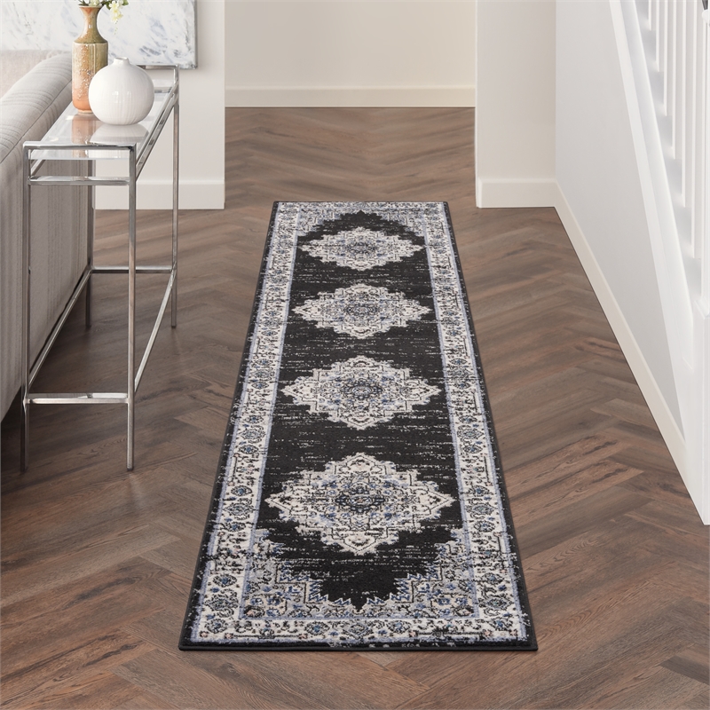 Nourison Passion 10' Runner Black Ivory Fabric Vintage Area Rug (10' Runner)