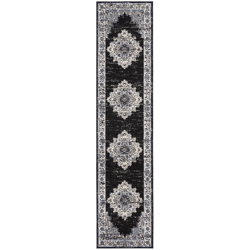 Nourison Passion 10' Runner Black Ivory Fabric Vintage Area Rug (10' Runner)