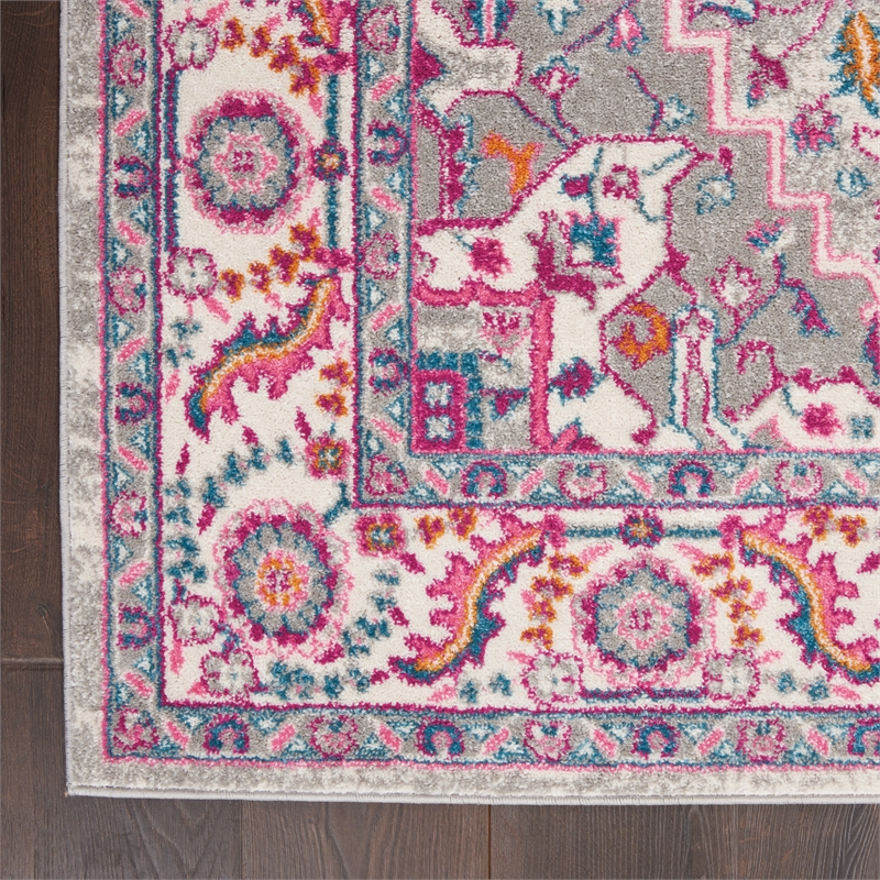 Nourison Passion 4' x 6' Gray and Pink Fabric Bohemian Area Rug (4' x 6')