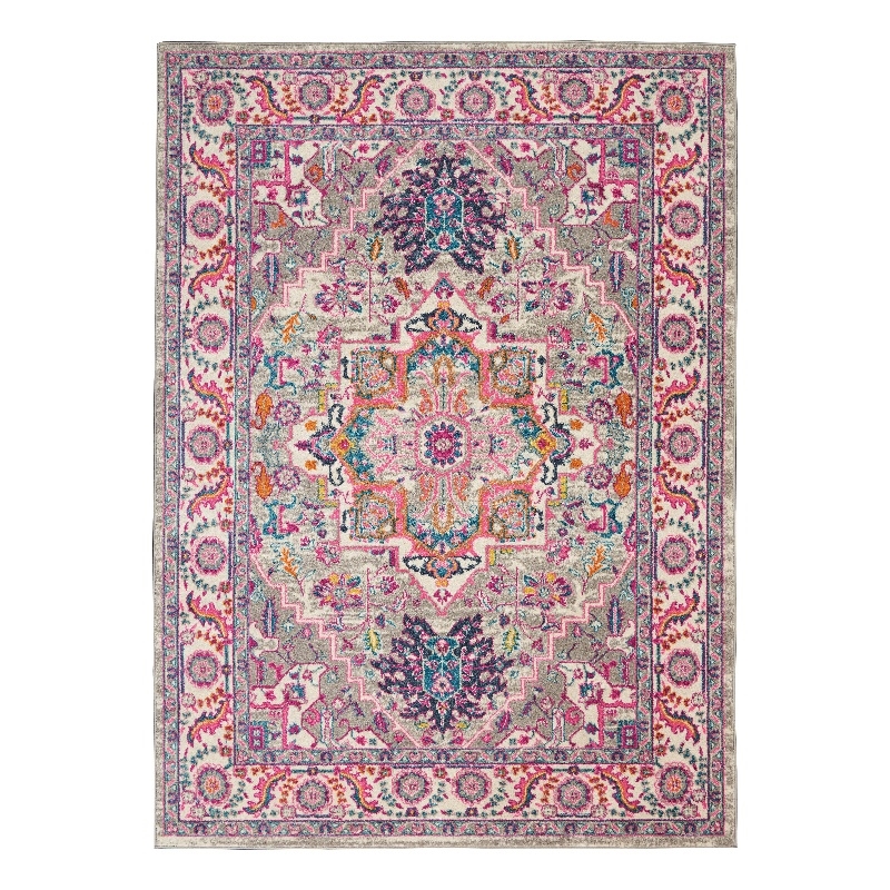 Nourison Passion 4' x 6' Gray and Pink Fabric Bohemian Area Rug (4' x 6')
