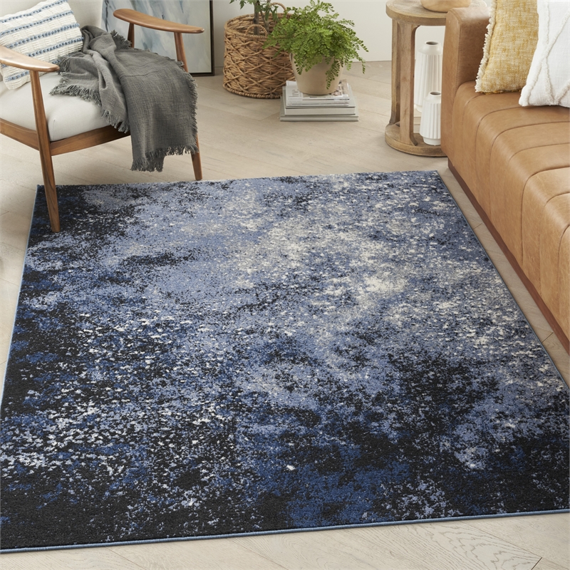 Nourison Passion 5' x 7' Light Blue Black Fabric Modern Area Rug (5' x 7')