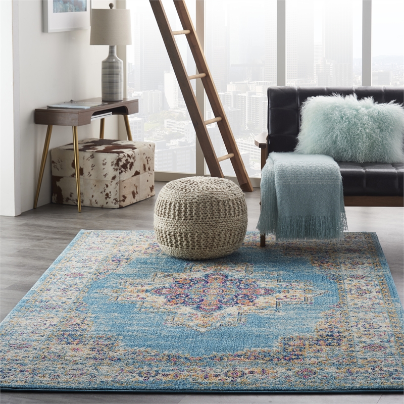 Nourison Passion 5' x 7' Ivory Light Blue Fabric Bohemian Area Rug (5' x 7')