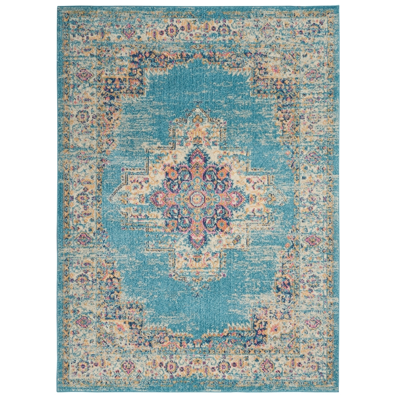 Nourison Passion 5' x 7' Ivory Light Blue Fabric Bohemian Area Rug (5' x 7')