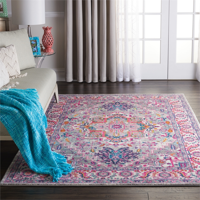 Nourison Passion 5' x 7' Gray and Pink Fabric Bohemian Area Rug (5' x 7')