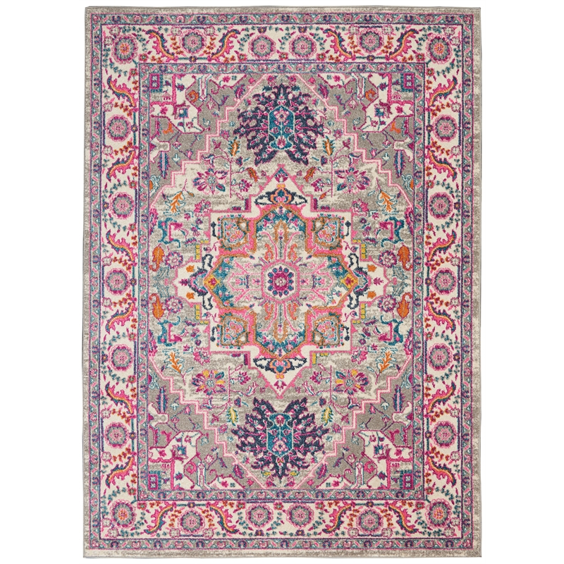 Nourison Passion 5' x 7' Gray and Pink Fabric Bohemian Area Rug (5' x 7')