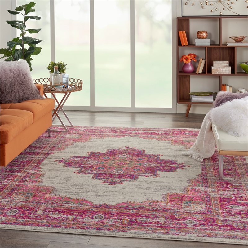Nourison Passion 7' x 10' Pink and White Fabric Bohemian Area Rug (7' x 10')