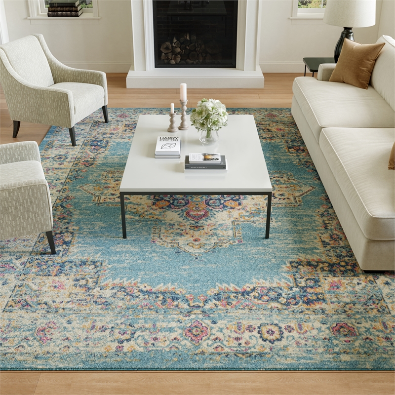 Nourison Passion 8' x 10' Ivory Light Blue Fabric Bohemian Area Rug (8' x 10')