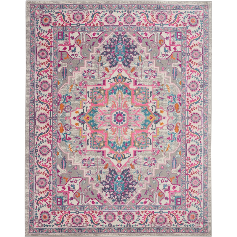 Nourison Passion 8' x 10' Gray and Pink Fabric Bohemian Area Rug (8' x 10')