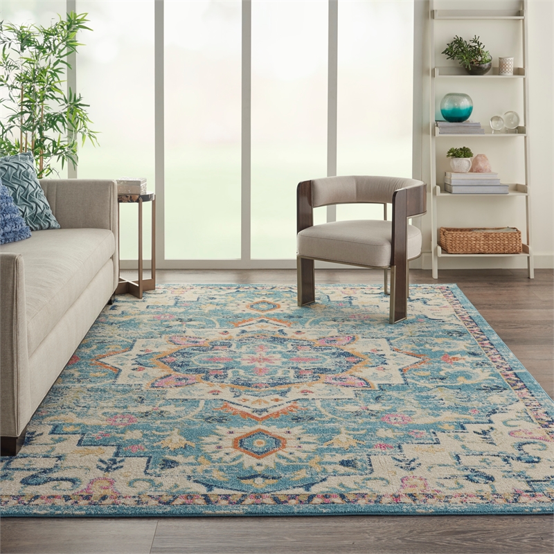 Nourison Passion 9' x 12' Ivory Light Blue Fabric Bohemian Area Rug (9' x 12')