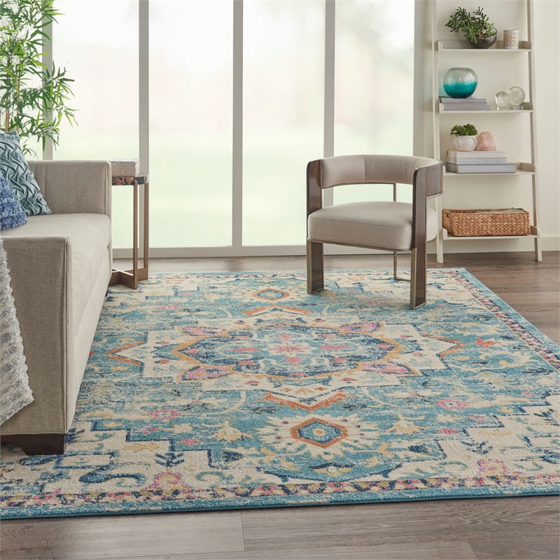 Nourison Passion 9' x 12' Ivory Light Blue Fabric Bohemian Area Rug (9' x 12')