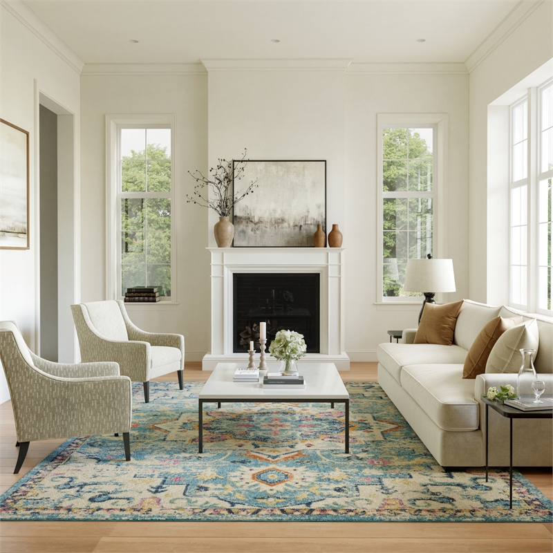 Nourison Passion 9' x 12' Ivory Light Blue Fabric Bohemian Area Rug (9' x 12')
