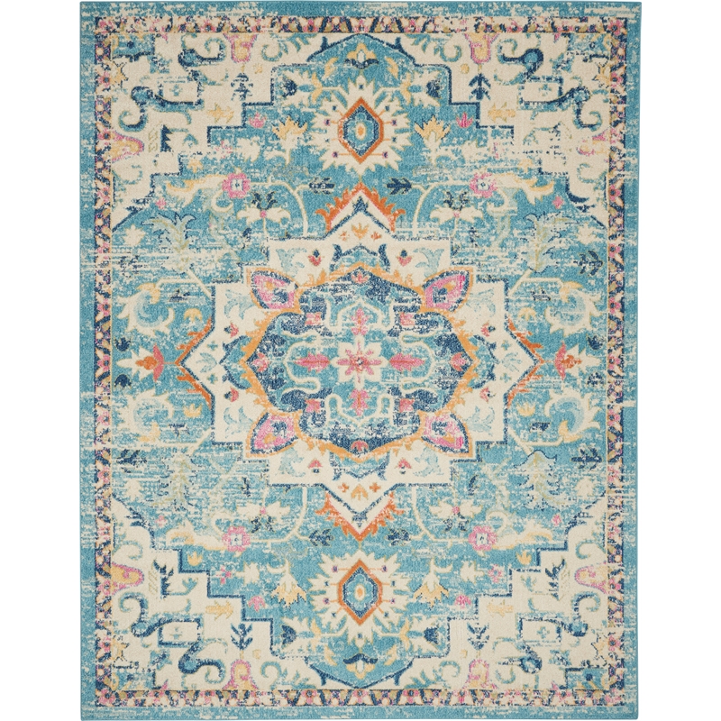 Nourison Passion 9' x 12' Ivory Light Blue Fabric Bohemian Area Rug (9' x 12')