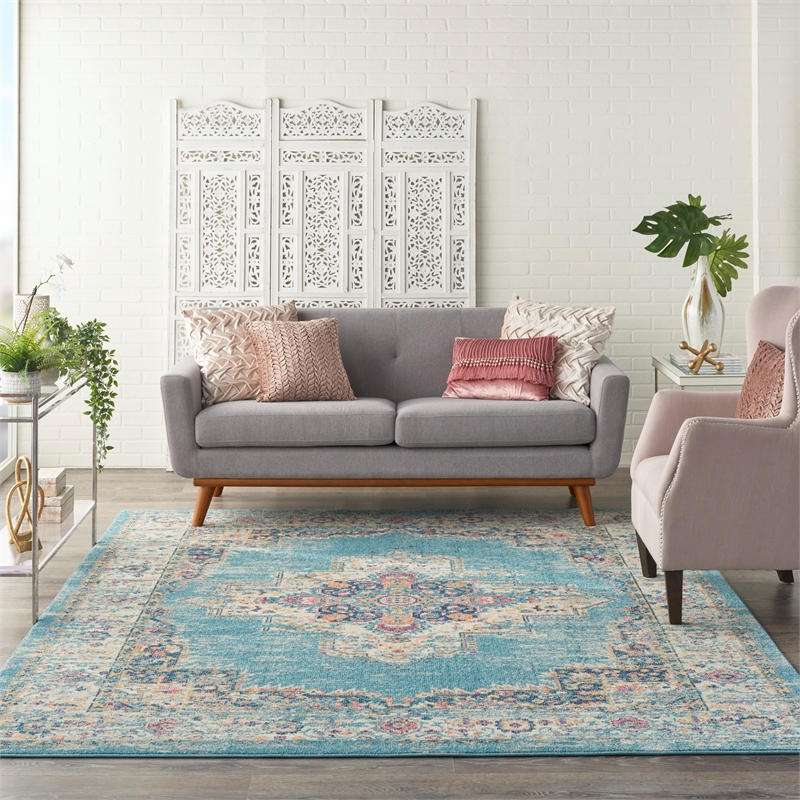 Nourison Passion 9' x 12' Ivory Light Blue Fabric Bohemian Area Rug (9' x 12')